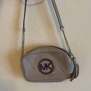 Michael Kors Light Grey Leather Crossbody with Tassel